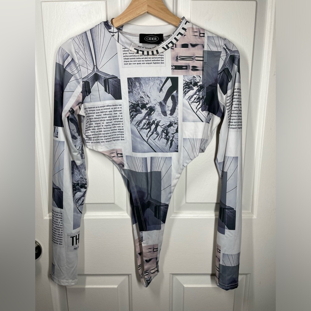 Cider Thong Cropped Bodysuit Sz S